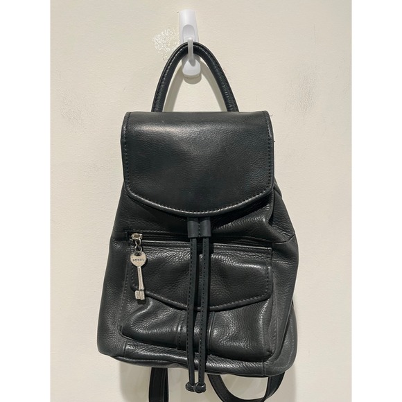 Fossil Leather Mini Backpack Black Convertible Shoulder Bag Key Buttery Soft - Picture 1 of 11